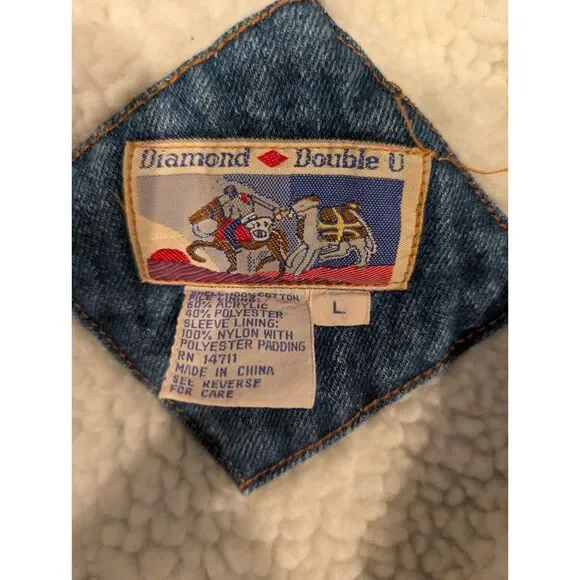 Diamond Double U Sherpa-Lined Denim Jacket – Size L, Western Ranchwear - Picture 3 of 6